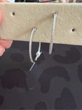 925 Sterling Silver Moissanite Pavé Hoop Earrings, brand new!